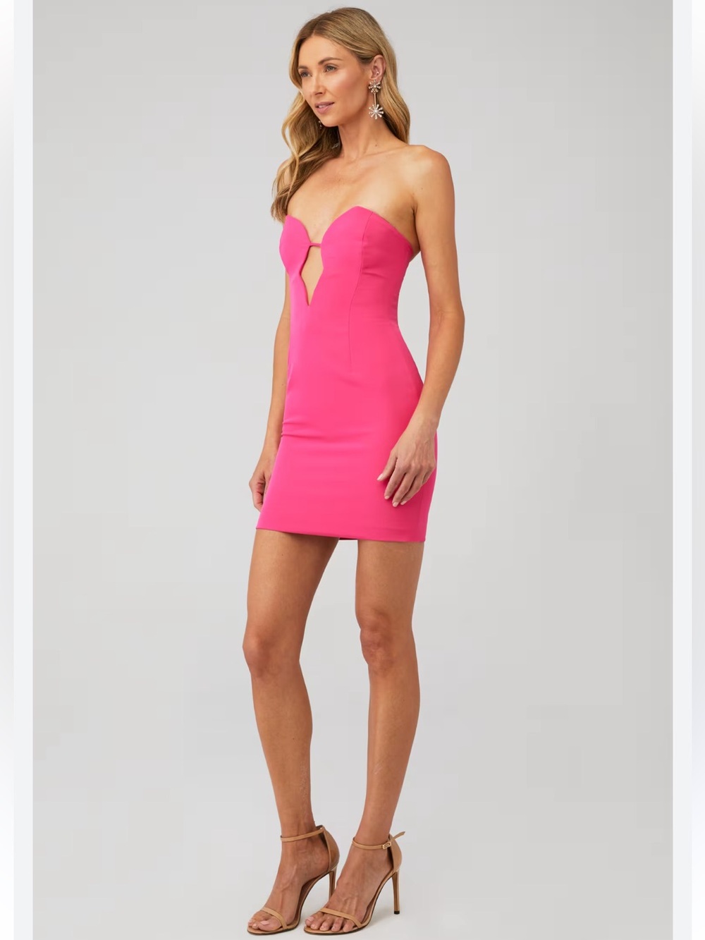 Bardot Strapless Sweetheart Mini Dress in Hot Pink